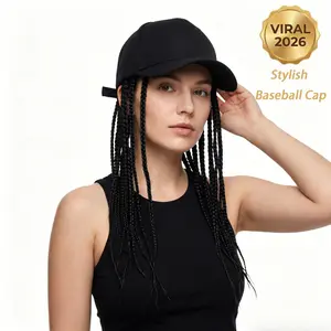 Hip-Hop Punk Baseball Cap with Braided Dreadlock Wig Adjustable Snapback High-Temperature Fiber Black/Brown 35.05cm & 44.96cm Lengths Perfect for Motorcycle Style and Urban Fashion Sun Hat Unisex Fit Spring Autumn Wide Brim LY367