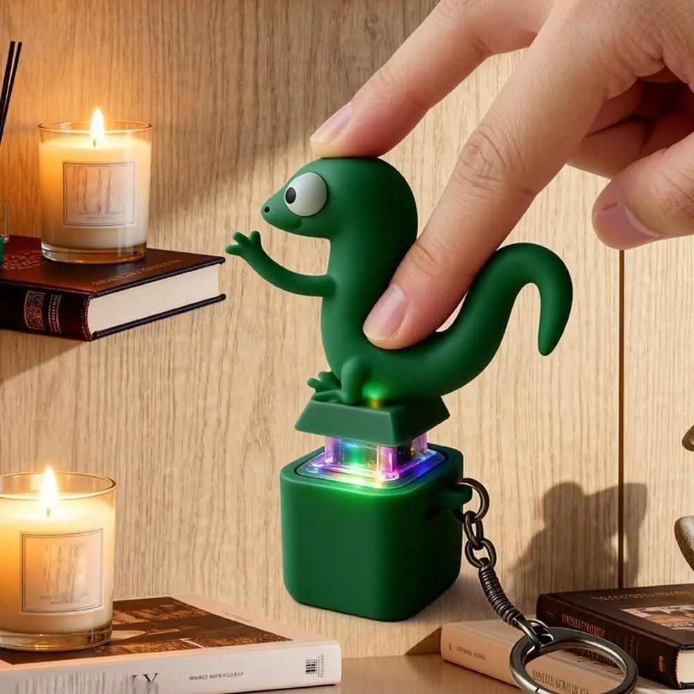 Lizard Keychain Sound, Adults Keyboard Clicker Lizards Fidget Toys, Fun Rechargeable Keychain with Colorful Lights, Portable Stress Reliever Keychain Series Figures, Lizard Shaped Keychain, Fidget Keyring