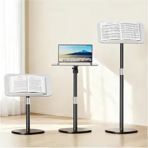 Floor Book Stand for Reading, Floor-Standing Book Holder with Page Clip, Adjustable Height 26.4"-56.3", Portable Podium Stand with Rotating Panel for Books Sheet   Projector