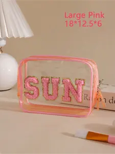 1 Pack Waterproof Transparent Spf Sunscreen Makeup Bag, Clear Pvc Zippered Cosmetic Pouch, Leak-Proof See-Through Toiletry Case For Liquids, Ideal For Vacation Bathroom Summer Beach Swimming Travel, Multi-Functional Water-Resistant Storage Container