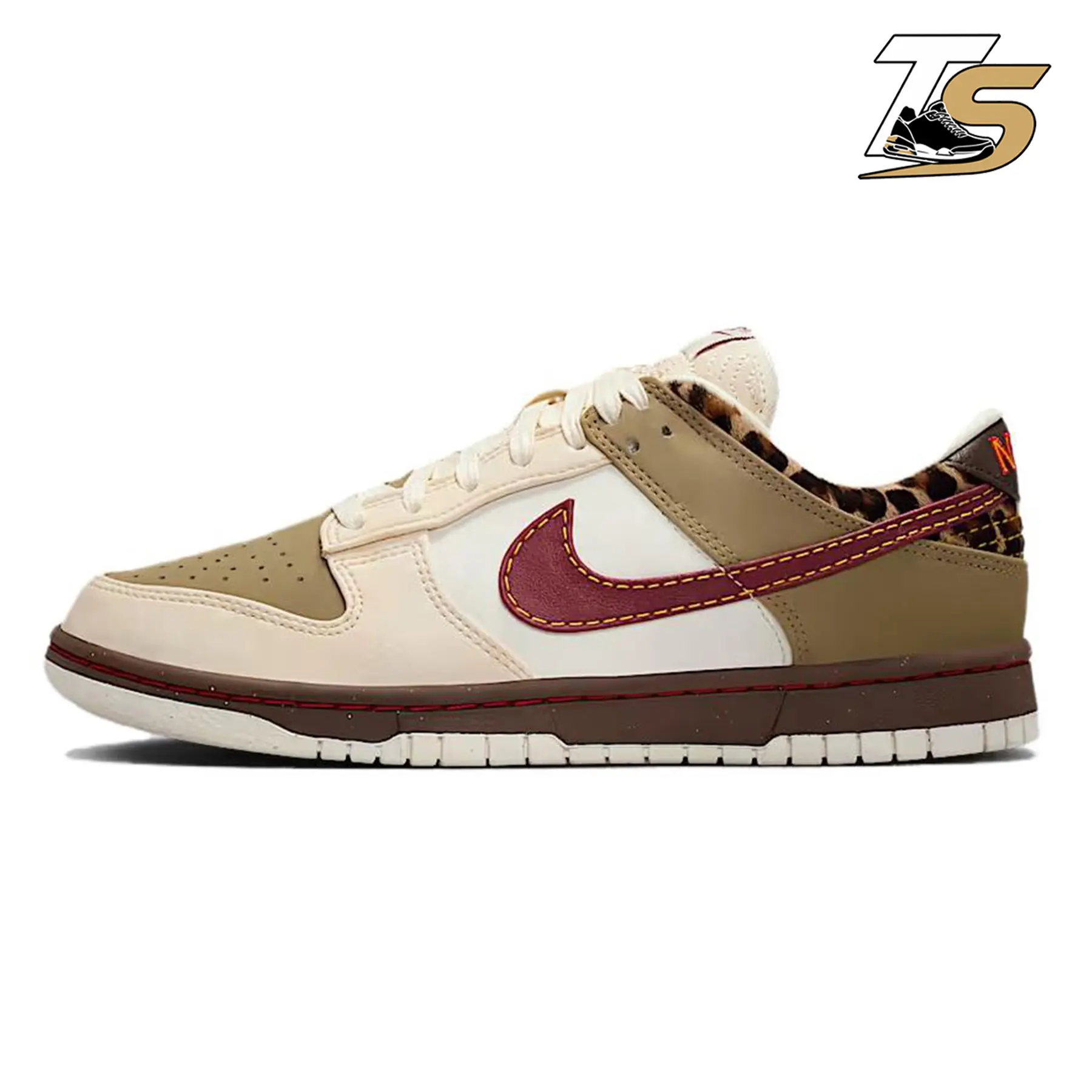Women's Nike Dunk Low Top retro leather sneakers IM6687-262 — classic, comfortable low-tops, beige/red, leopard print, back-to-school styles