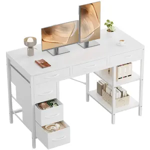 Computer Gaming Desk with 6 Drawers & Storage Shelves, Home Office & Gaming Workstation for Bedroom, Study, Living Room Writing Table
