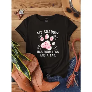 2025New Letter-Dog Paw Printed T-Shirt: Cotton Breathable Washable, Cute Dog Paw Pattern, Fit for Commute/Outings