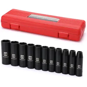 11-Piece 1/2-Inch Drive Deep Impact Socket Set CR-V Metric 6 Point 10-24mm