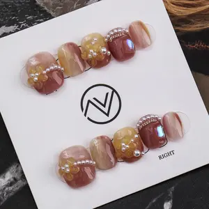 ZVNAIL Short Press On nails S1-S50 Handmade Acrylic Nail Art 10Pcs/Sets Free Tools Gel Manicure Nail Care Durable Daily