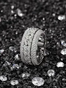 Fashion Hip Hop Rock Ring, Diamond-Encrusted Rotatable Cuban Ring, Copper Plated, 3a Cubic Zirconia, Punk Jewelry for Men and Women, Cuban Chain Ring, Rotating Ring