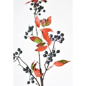 34" Faux Blue Berry w/ Red Foliage Stem