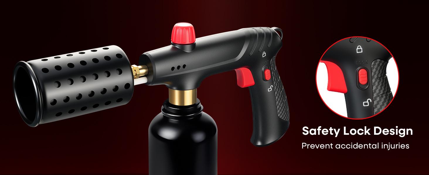 Propane Torch - Cooking Blow Torch Gun with Safety Lock, Surrounding Cooling Vents (Overheat Prevention & Rapid Cooling), Charcoal Lighter Flame Torch for Grill, Sous Vide, BBQ, Kitchen Use (Tank Not Included)