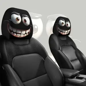 2pcs Funny Big-Eyed Grinning Cartoon Car Seat Headrest Covers, Universal Fit for Road Trips, Halloween Christmas Decor, Car Interior Decor