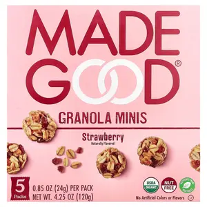 MadeGood Granola Minis, Strawberry, 5 Packets, 0.85 oz (24 g) Each MadeGood Granola Minis, Strawberry, 5 Packets, 0.85 oz (24 g) Each