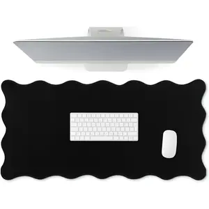 Scalloped Desk Mat Large Scalloped Piping Cute Desk Mat Aesthetic Preppy Table Pad Large Nonslip Pad with Edge Stitching Waterproof Gaming(Black,31.5 x 15.75 Inches)