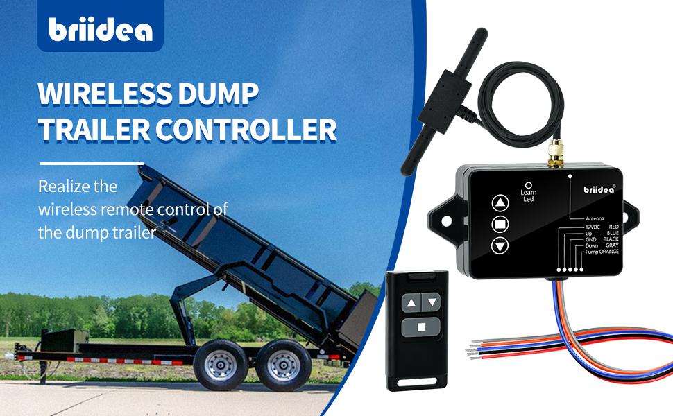 briidea Wireless Dump Trailer Remote Control – Compatible with 3-Wire & 4-Wire Hydraulic Trailer Controllers, 100FT Range, Low Voltage Protection, Easy Adhesive Installation