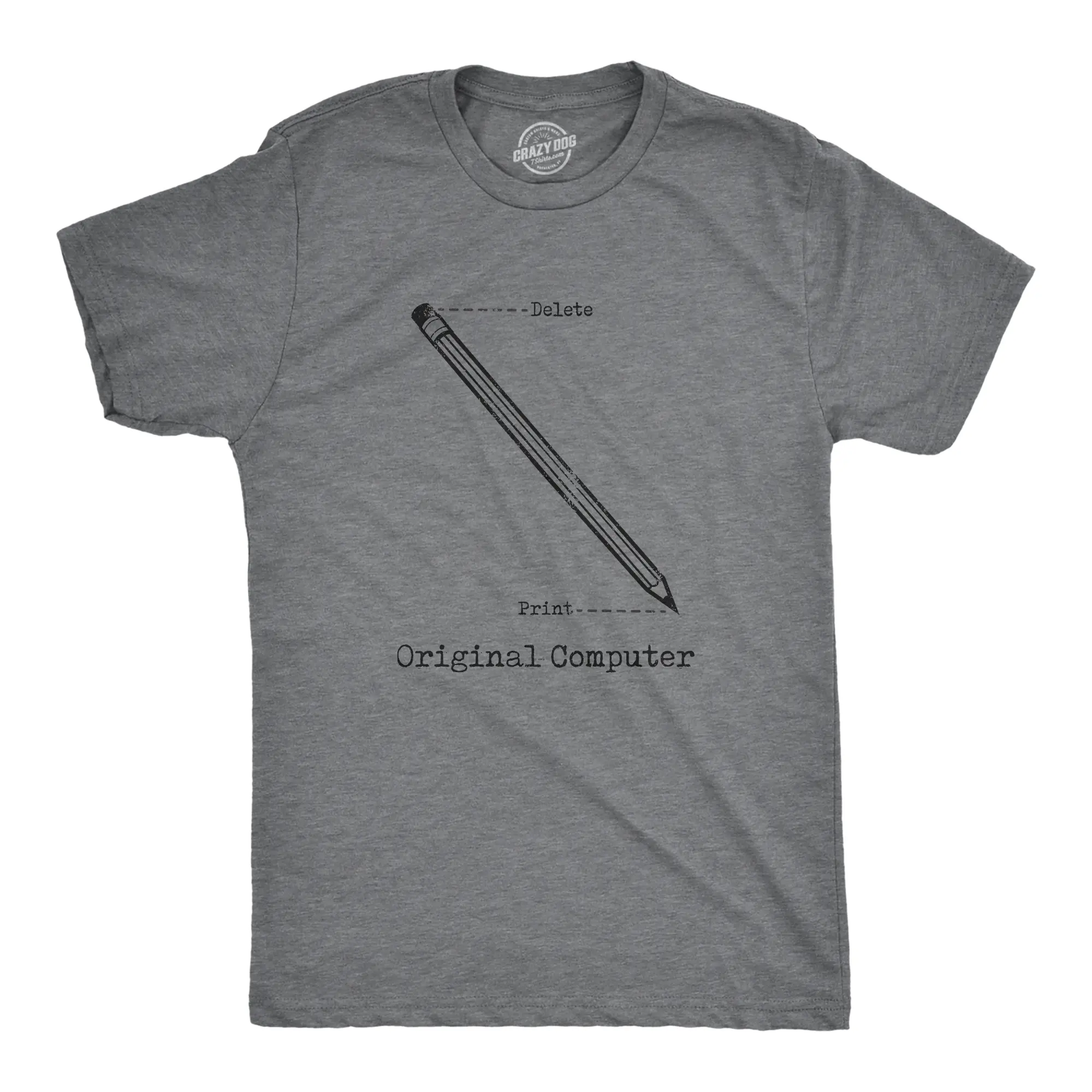 Mens Original Computer T Shirt Funny Pencil Eraser Analog Joke Tee for Guys Mens Funny T Shirts Cool Vintage Fashion T-Shirt Gift Classic Menswear Funny Nerd Short Sleeve Novelty Tees for Guys Dark Grey
