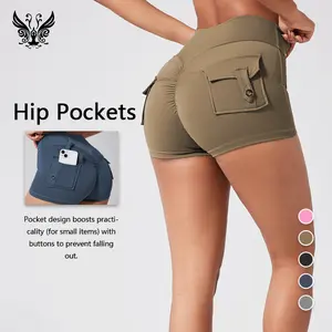 YIZHEN Women's -Waisted Booty-Lifting Yoga Shorts with Cargo Pockets - Stretch Fabric for Tummy Control, Slim-Fitting Design, Perfect for Yoga, Running, Fitness, and Casual Daily Wear Waist Honeycomb Butt Lifting Shorts High