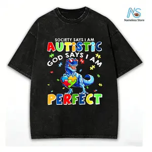 Society Says I'm Autistic God Says I'm Perfect Autism Funny T-Shirt for Boys and Girls, Soft Material, Breathable, Comfortable Short Sleeve Youths Tees Perfect for Boys Shirts Boy Girl Best Gift