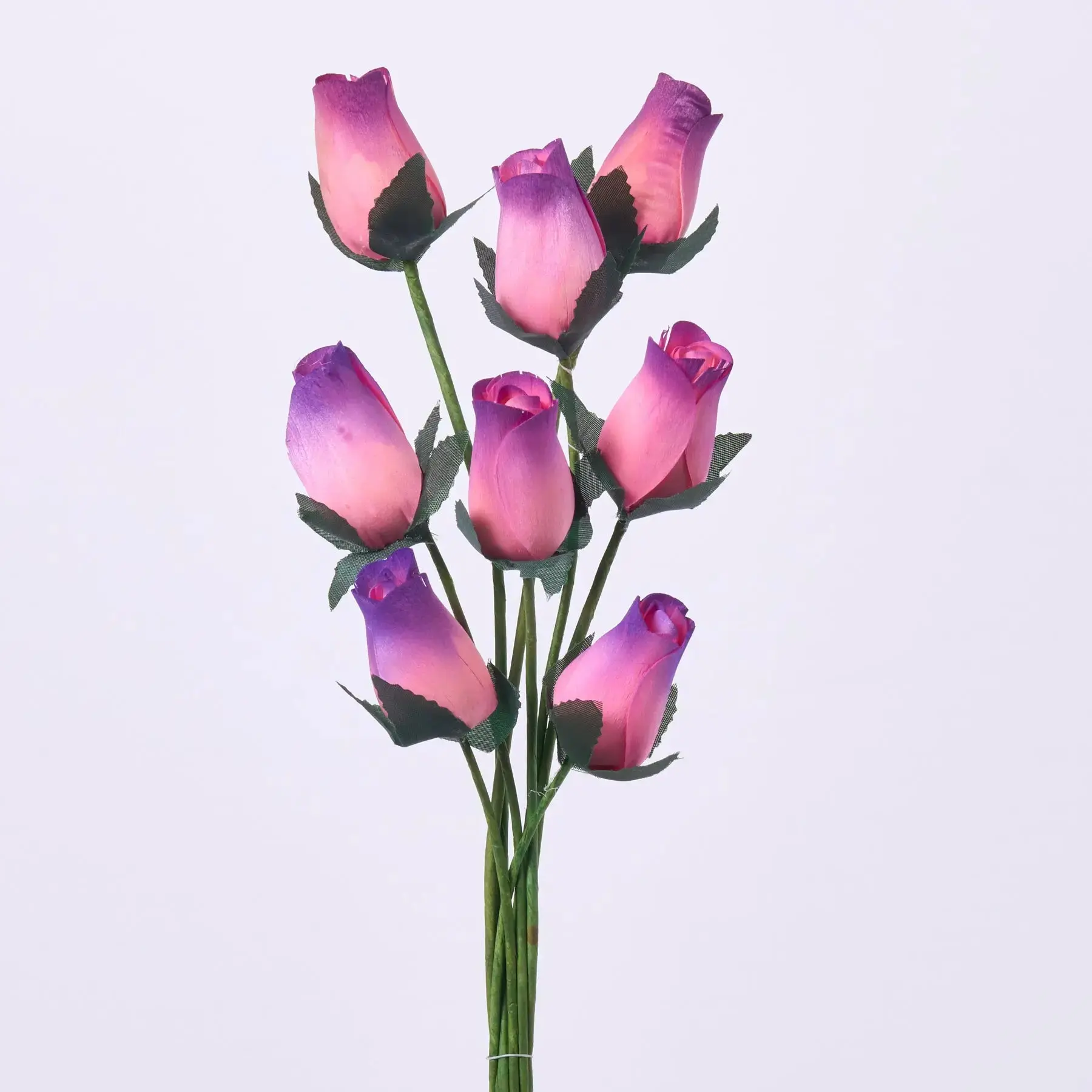 Wooden Closed Bud Rose Bouquet Bundle of 8 Wired Stems - Available In 11 Color Options