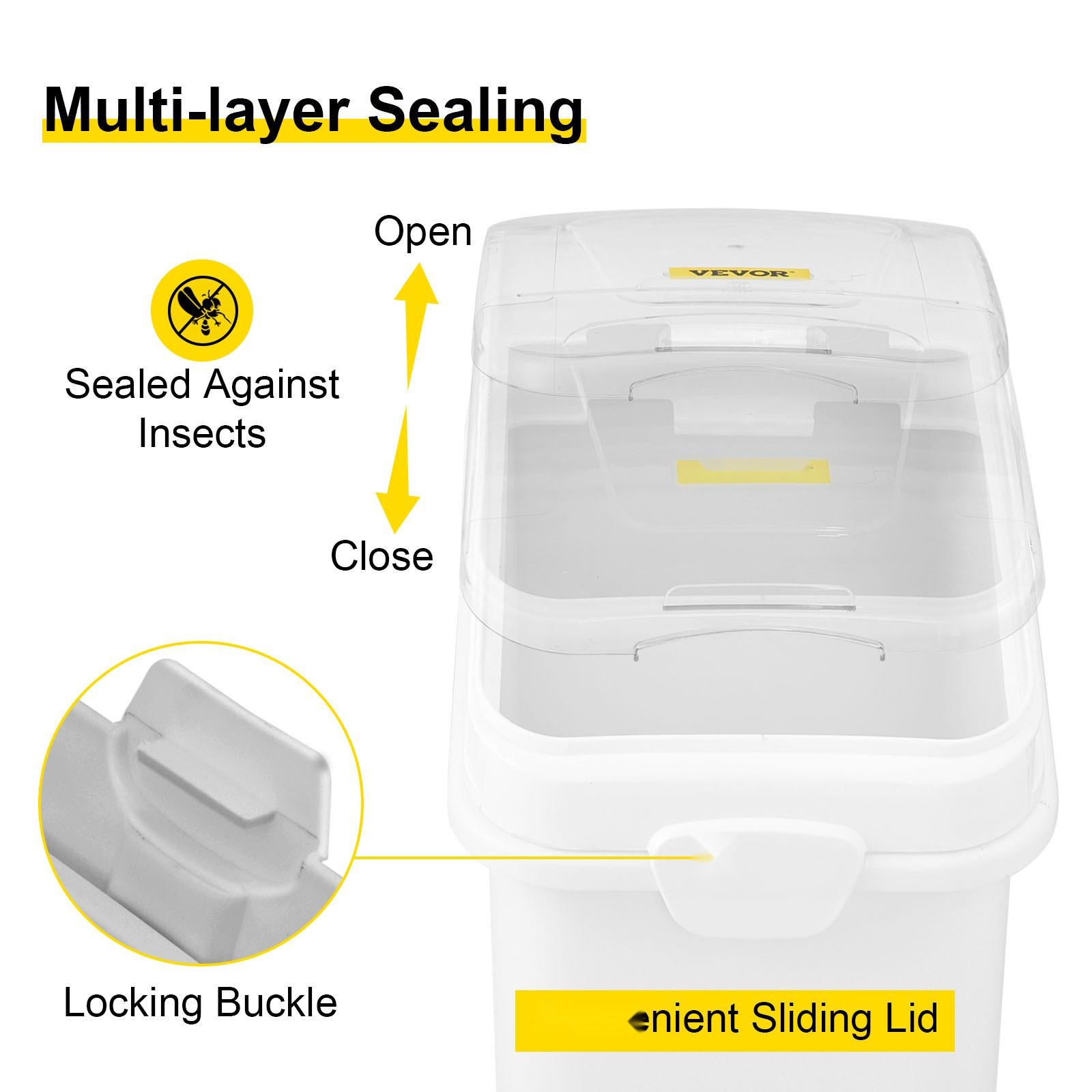 27 Gallon Ingredient Storage Bin with Scoop, Sliding Lid, and 500 Cup Capacity, Commercial Grade Food Container for Bulk Ingredients, Kitchen Organization, White, Food Safe, Easy to Clean, Stackable Design