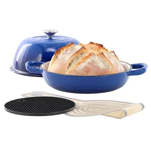 Megachef MC-CIBP100-B MegaChef 6 Quart Enameled Cast Iron Bread Pot in Blue with Baking Mat