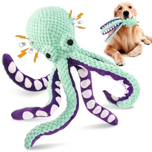 2-Piece Plush Octopus Dog Squeak Toy Set (Random Mixed Colors) - Bite-Resistant, Sound-Making, Cartoon Design, Teething Aid, Self-Entertainment, Interactive Pet Sleep Companion