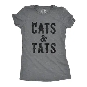 Womens Cats and Tats T shirt Funny Tatoo Graphic Cat Mom Saying Hilarious Funny Womens T Shirts Cute Vintage Fashion Casual Ladies T-Shirt Gift Funny Cat Top Women's Novelty Tees Dark Grey