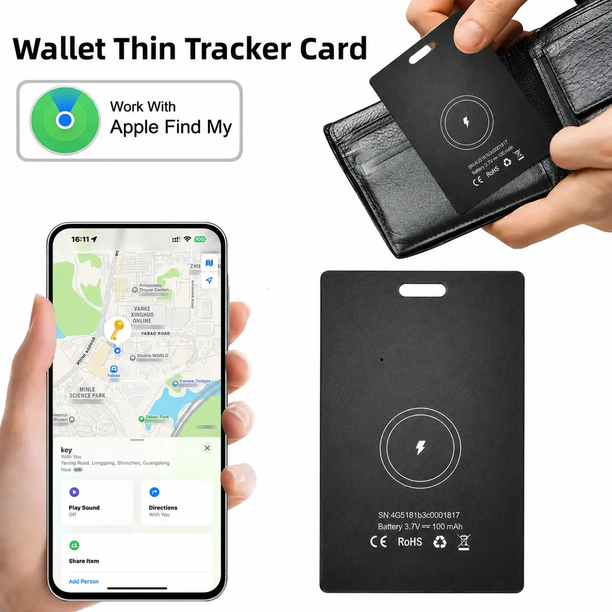 Bluetooth Wallet Tracker Card with Keyhole Slot,  Sync GPS Trackers for Wallet/Keys, iOS-Only Locator, 5-10 Year Long-Lasting Battery Phone Accessory, Ideal Mothers' Gifts, Tools And Gadgets, Back-to-School Essentials