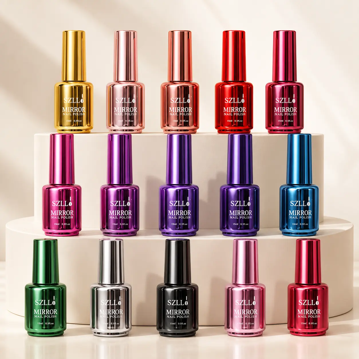 15 Bottles Metallic Mirror Nail Polish Set, Chrome Effect Nail Lacquer, High Gloss Quick Dry Nail Polish, Reflective Manicure Nail Art Polish, DIY Nail Polish Colors
