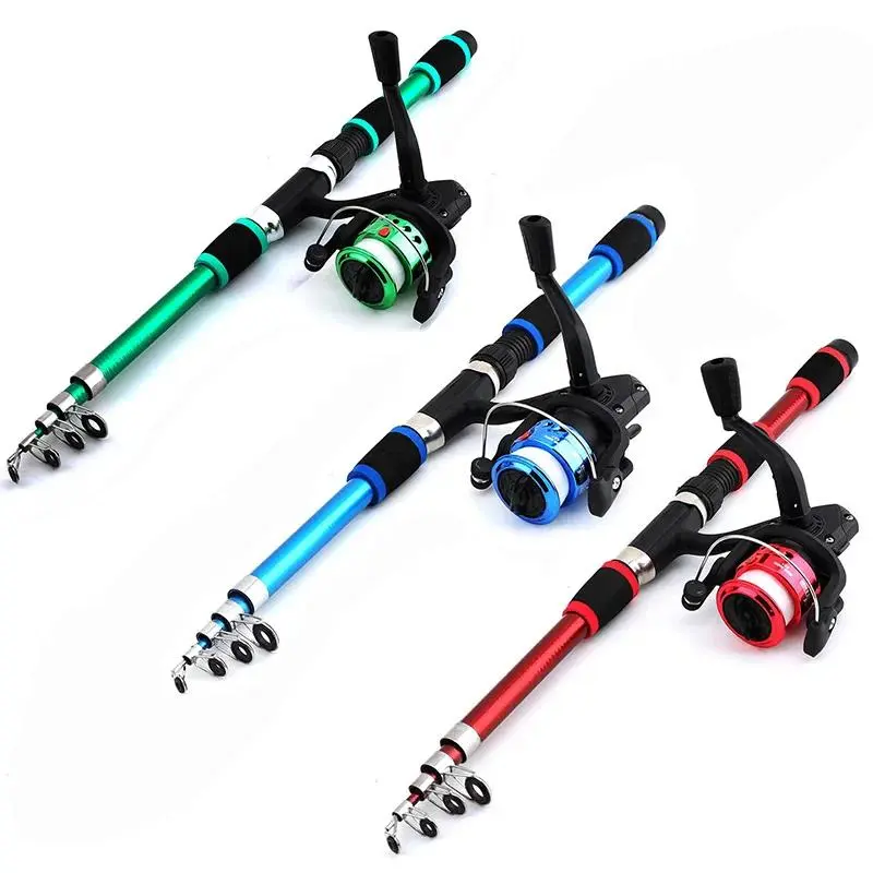 Portable Telescopic Kids Fishing Pole Complete Kit with Rotating Reel Hooks Bait Outdoor Travel Fishing Accessory