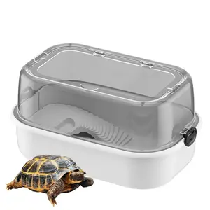 Eco-Friendly Small Plastic Turtle Tank with Transparent Lid, Reptile Terrarium Kit Including Basking Lamp & Water Filter