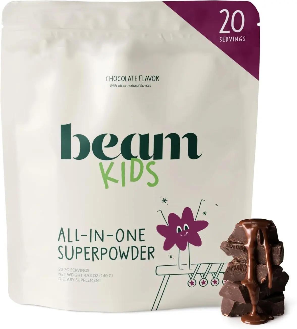 BEAM Kids Multivitamin Powder – Kids Vitamins with Greens, Probiotic & Prebiotic, Immune Support for Children & Toddlers, No Artificial Sweeteners, for Picky Eaters, 20 Servings, Chocolate Flavor