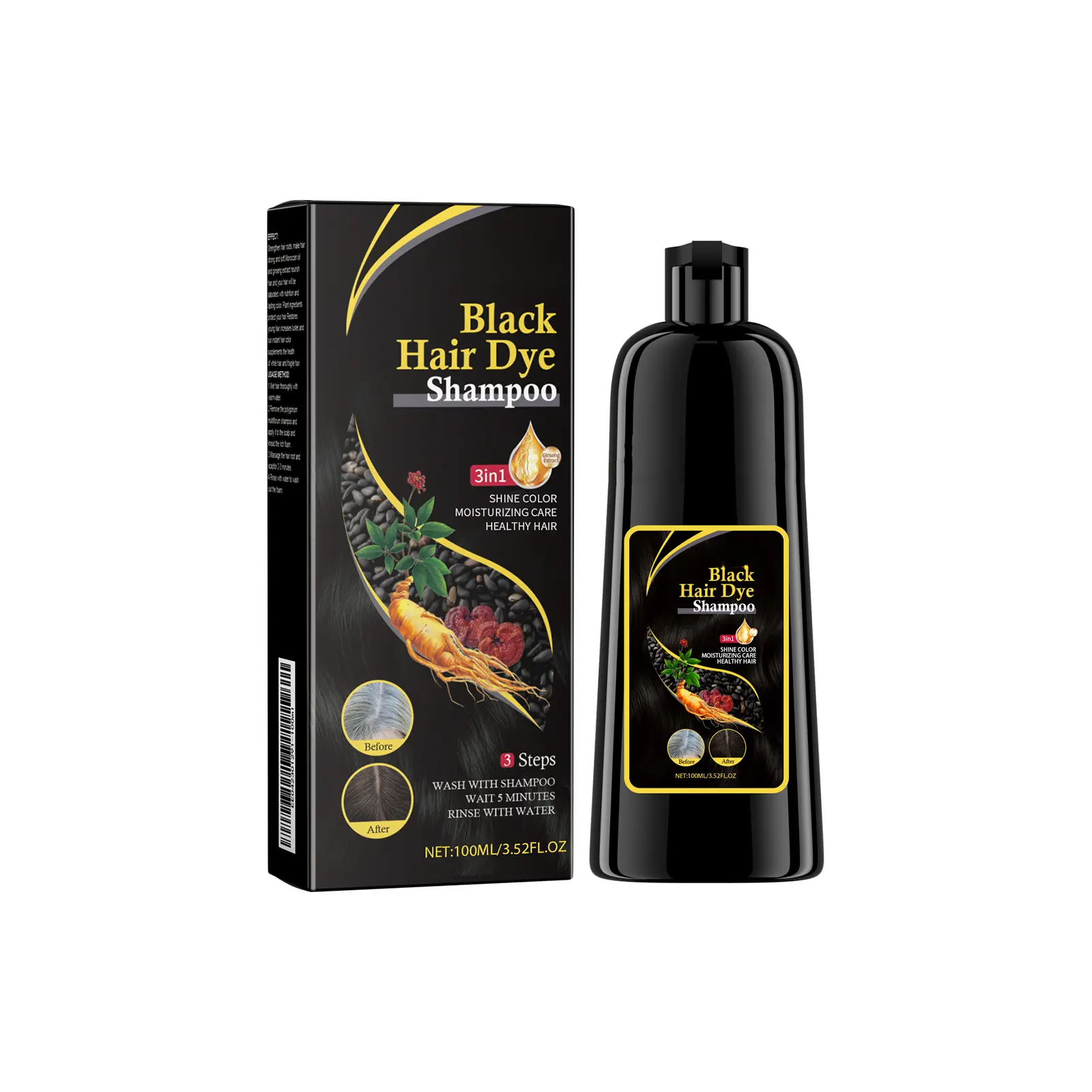White to Black Shampoo (Black) Polygonum Multiflorum Extract Moisturizing, Cleaning, Repairing Black Hair Shampoo for Soft and Smooth Hair