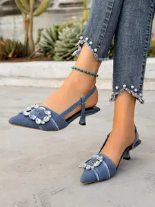 Women's Fashion Denim Lace-Up High Heel Sandals, Elegant Pointed Toe High Heels, Party Wear, Daily Dress Shoes, Walking Shoes