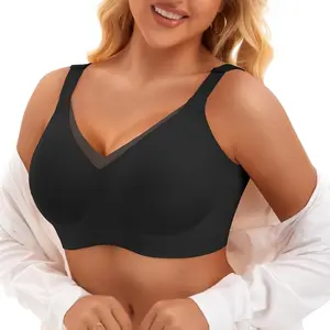 PoseFree Women's Wireless Bras Supportive Tshirt Bra No Underwire Seamless Push Up V Mesh Comfortable Bralette Everyday Bras Machine Washable Semi-Fixed 3D Contour Cups Adjustable Fit Nylon