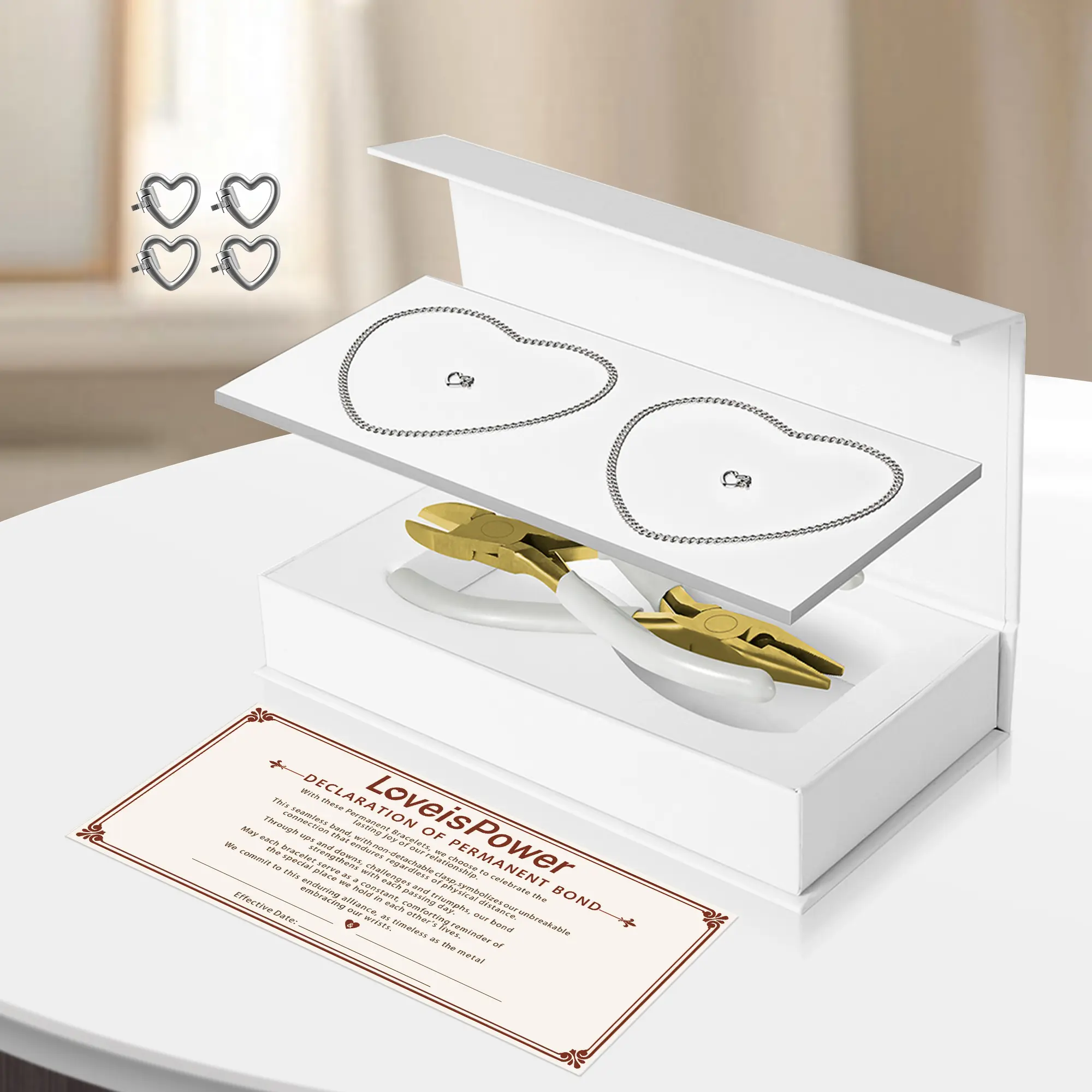 Couples Matching Set, Heart-Shaped Stainless Steel Chains with Forever Lock Clasp, Elegant Adjustable & Waterproof Anniversary Gift, Bracelet Jewelry, Matching Heart Bracelets, Yes, Birthday, Unisex, Bracelet Bundle, Easy Diy Assembly