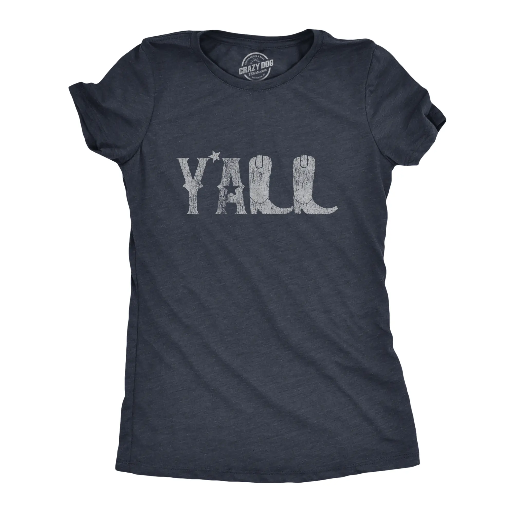 Womens Y'all Boots T Shirt Funny Country Cowboy Southern Graphic Novelty Tee Funny Womens T Shirts Cute Vintage Fashion Casual Ladies T-Shirt Gift Funny Music Top Women's Novelty Tees Navy