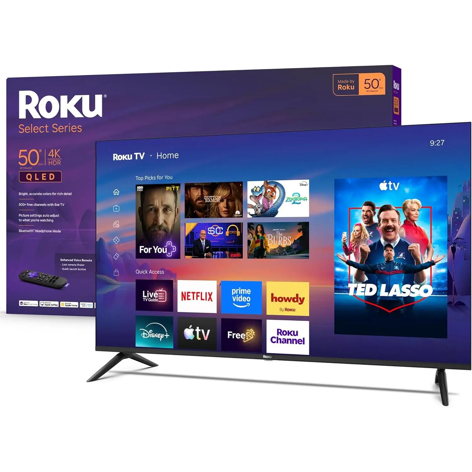 Roku 50-Inch Smart TV 2026 – Select Series, 4K QLED TV TV | Flat Screen QLED Television with Voice Remote, Wi-Fi & Bluetooth Headphone Mode - Streaming Live Local News, Sports, & Movies