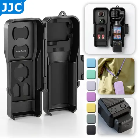 JJC Gimbal Protective Case for Xtra Muse Osmo Pocket 3 Pocket 4 Compact Portable with 2 TF Card 3 Filter Magnetic Slots Lightweight Hard Shell Alloy Hinge Built-in Thicken Silicone Pads Lanyard Hole Hollow Bottom for Extension Handle Travel Gadgets