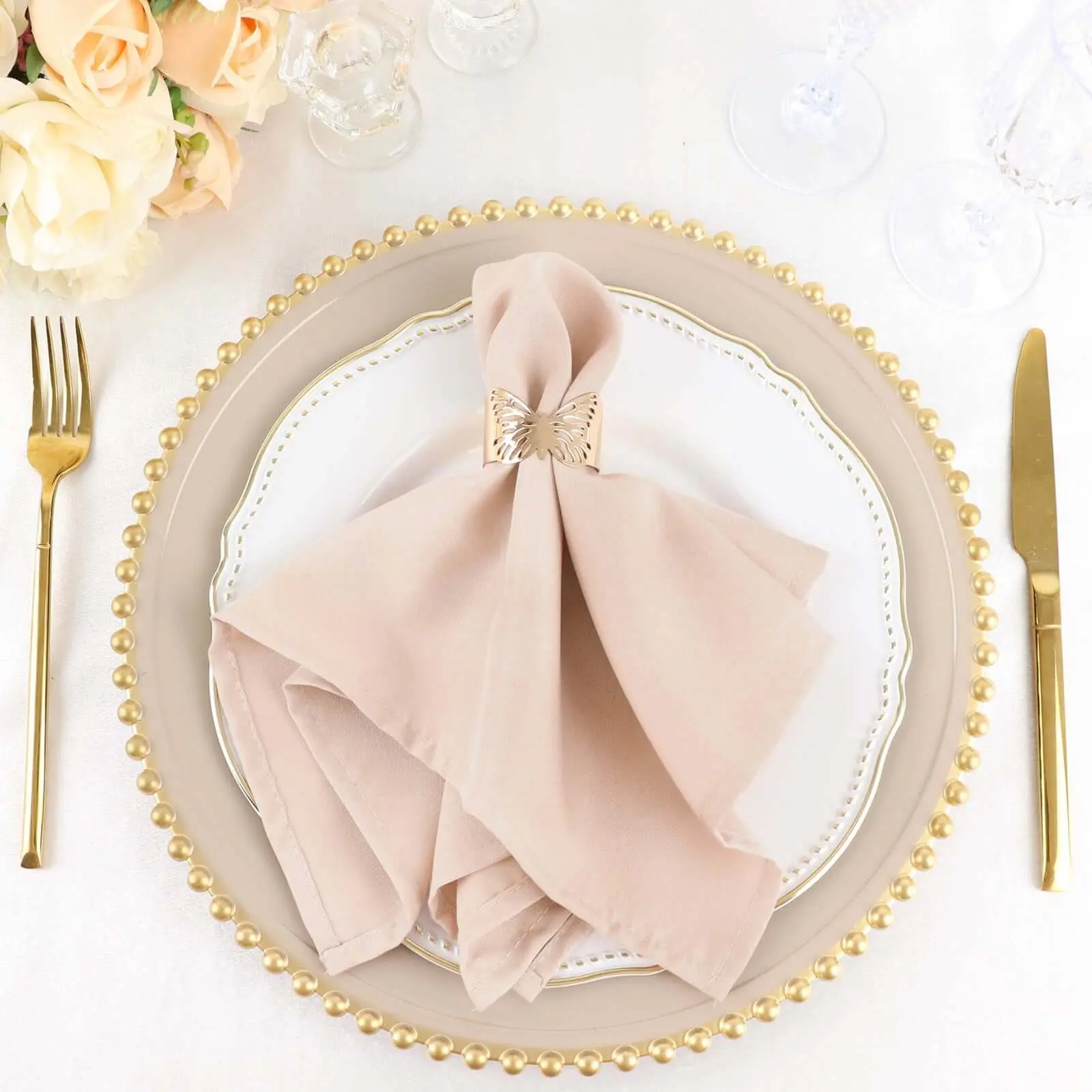 Blush Pink Square Reusable Cloth Party Napkins - 5-Pack Premium Polyester, 17"x17", Wrinkle Resistant, Machine Wash, Easy-Care for Wedding, Birthday Events, Restaurant Tableware