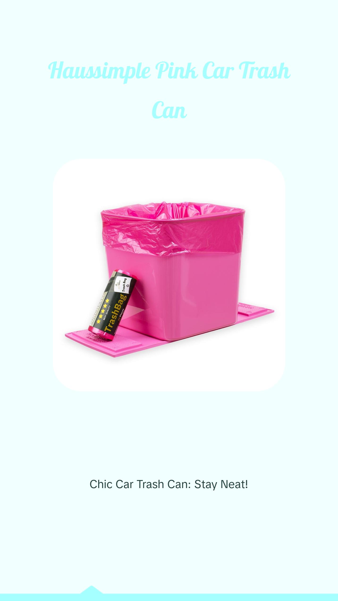 Haussimple Pink Car Trash Can with Stability Flaps Magic Strips & Free Trash Bag Roll Liners Compact Design for Car Organization
