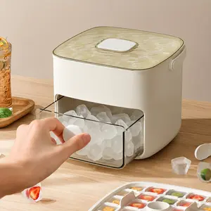 2-in-1 ice maker and storage box set, makes 48 ice cubes, comes with an easy-press lid, double-layer portable ice tray with handle and tongs, perfect for homemade whiskey, cocktails, and coffee drinks (white)
