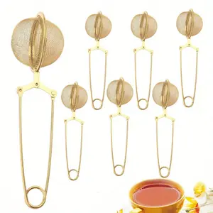6 Pieces Snap Tea Ball Infuser with Handle, Premium Stainless Steel Fine Mesh Screen Tea Strainer Filters Colander Cullender Sieve Infusion Steeper Maker for Loose Leaf Tea Herbs, Golden