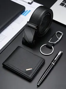 Men's PU Wallet Belt Complete Set, Geometric Pattern Design, Ideal Gift for Dad Boyfriend Son Graduates Colleagues, All-Season Accessory