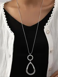 Simple Water Drop Shaped Rhinestone Decor Pendant Necklace, Dainty Necklace, Fashion Jewelry for Women for Party, Daily Clothing Decor, Trendy All-match & Exquisite Jewelry for Birthday Gift, Gift, Dangling Charms Necklace