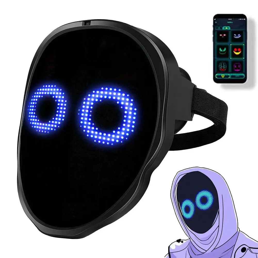 LED Rechargeable Bluetooth-compatible APP Control Mask, Customizable Glowing Creepy Face Changing Mask, Cool Toy for Birthdays, Cosplay, Masquerade Parties, Party Favor, Party Event Props, Party Supplies, Party Face Masks