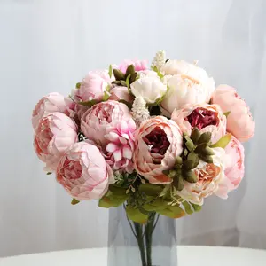 Rustic Style Artificial Peony Bouquet, 1 Bundle, Silk Flowers, Vintage Fake Peonies, Home Table Centerpiece, Wedding Party Decor, Spring Light, Bouquet Decorations