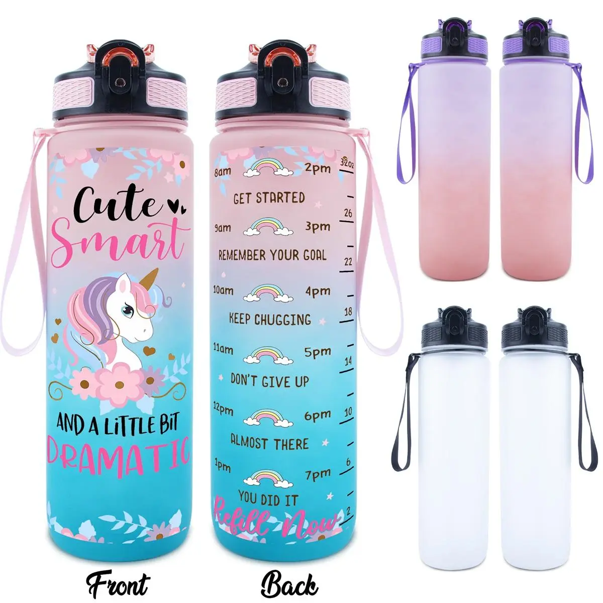 1pc 32oz Sports Water Bottle Unicorn Themed Cute Smart And A Little Bit Dramatic Design with Floral Elements Feature Perfect for Daily Hydration Kids Girls Gift Giving