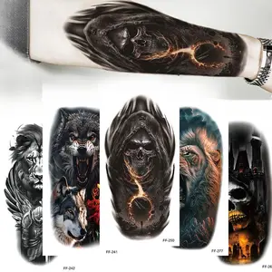 BAGHPBM Waterproof Tattoo Sticker Set of 5 Wolf Head Totem Text Temporary Tattoos for Half Arm Fake Tattoos