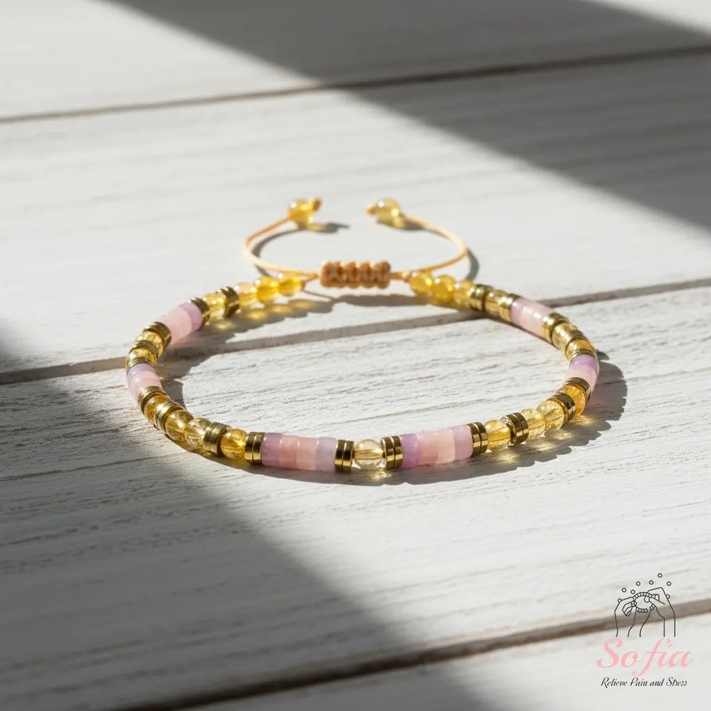Sofia Healing Energy Bracelet - Balance & Love Bracelet - Citrine, Rose Quartz, Rhodonite, Amethyst Bracelets - Minimalist Crystal Jewelry