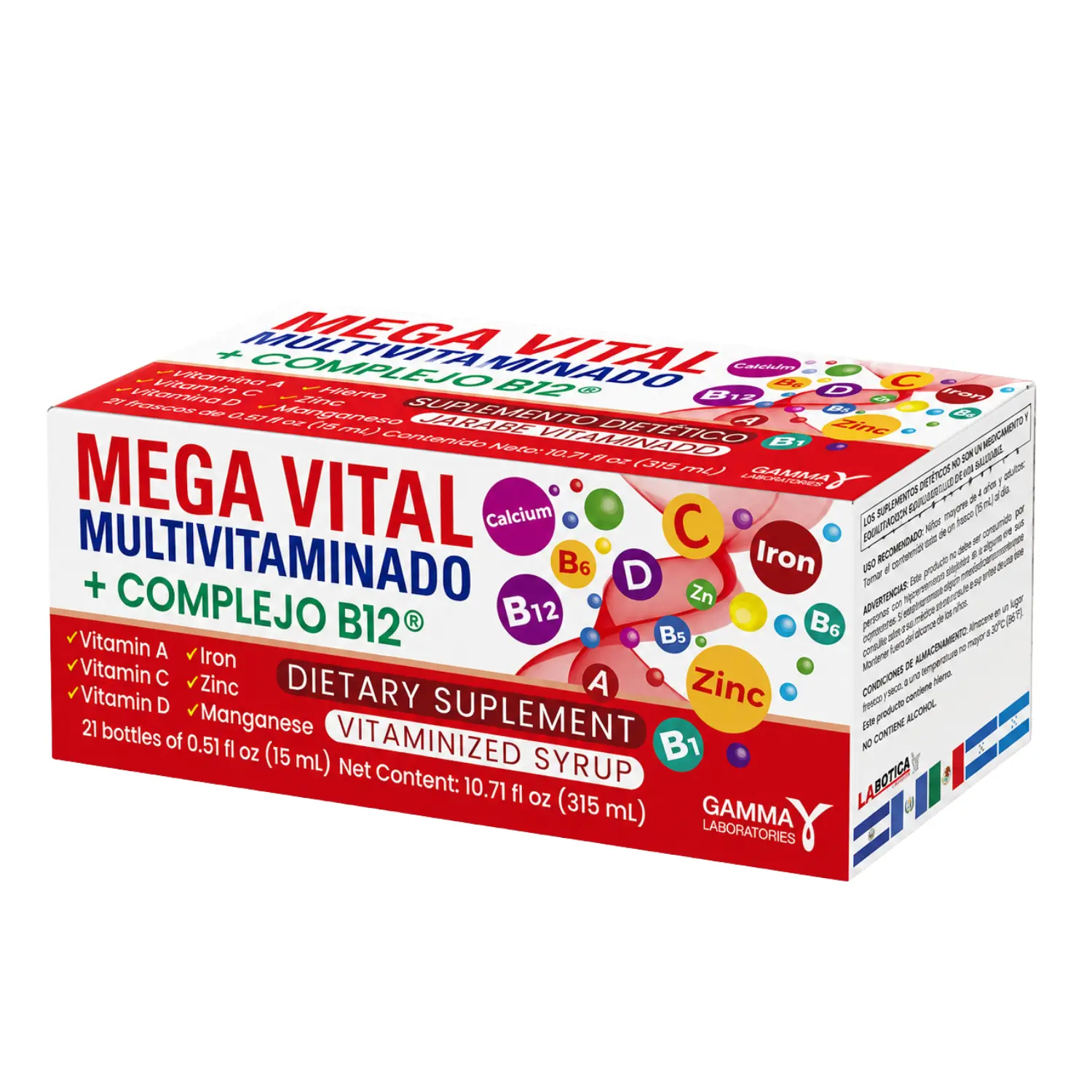 Gamma Mega Vital Multivitaminado + complejo B (21 Drinkable Bottles) - 10.7oz Each Bottle, 0.51oz - Dietary Vitamins Beverage Vitamin Daily Nutrition Supplement