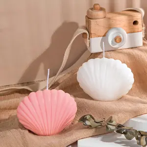 2 count Seashell Scented Candles Aesthetic Trendy Candles Hand Poured Soy Wax  Freesia Seashell Shape for Danish Pastel Room Decor, White, (Cute Style)