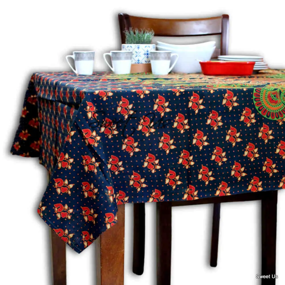 Mayura Peacock Floral Tablecloth — Topaz
